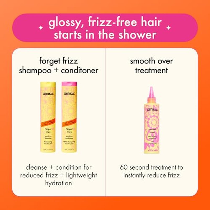 amika forget frizz anti-frizz shampoo, 275ml | smoothing, humidity protection, up to 72 hour frizz control + lightweight hydration, for medium to thick coarse hair types 2a-4c