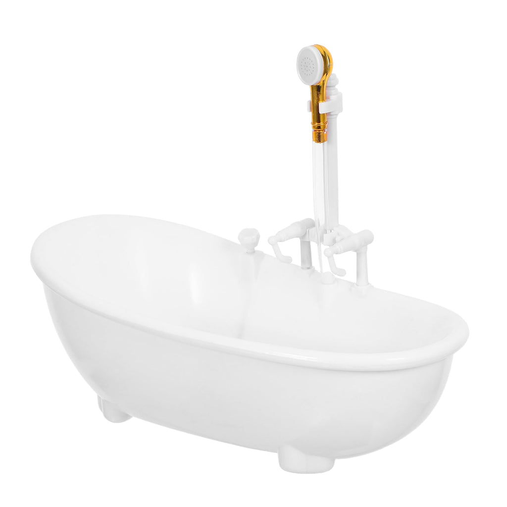 Toyvian Electric Water Spraying Doll Bathtub, Motorized Light Up Swimming Pool with Working Shower Sprayer Pretend Play Bathroom Toys Fits 11.5inch Dolls (White)