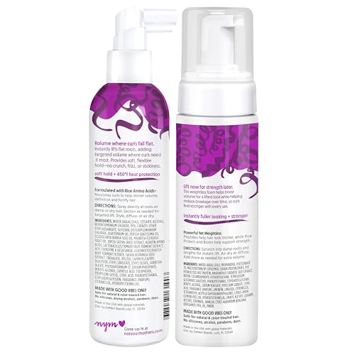 Not Your Mother's Curl Talk Instant Lift Root Hair Spray and Strengthening Volume Foam (2-Pack) - Powered by Biotin, Peptides, and Rice Protein - For Curly Hair Types