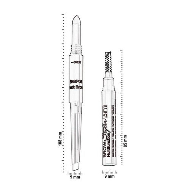 (3 pcs) Nabi 3 in 1 Eye Brow Pencil, Eyebrow Pencil with Brow Brush and Eye Brow Filling Powder (Black Brown)