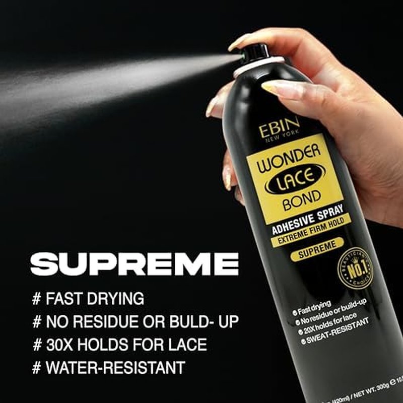 Wonder Lace Bond Adhesive Spray - Supreme 6.08 fl.oz./180ml | Fast Drying, No Residue, Long Lasting Formula with Protecting Edges Lace Front Wig Bond