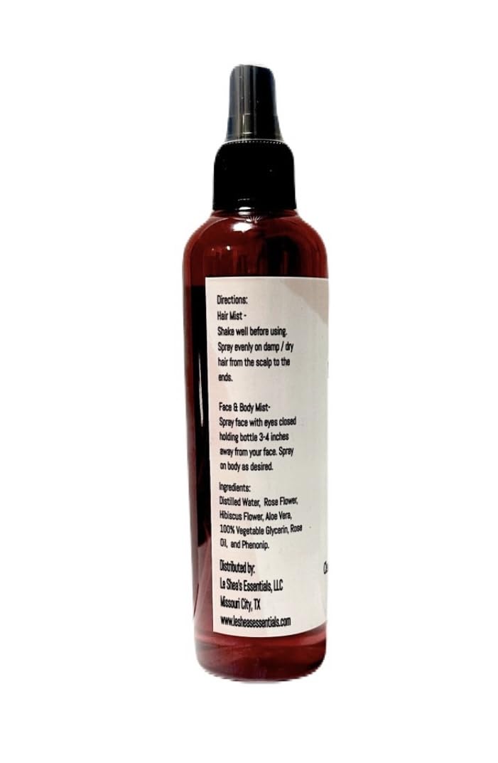 LE SHEA Hibiscus & Rose Water Spray w Aloe, Essential Oil, Refresh Condition Braid Dreadlock Loc Rosewater Facial Skin Body Face Mist 8.7 oz