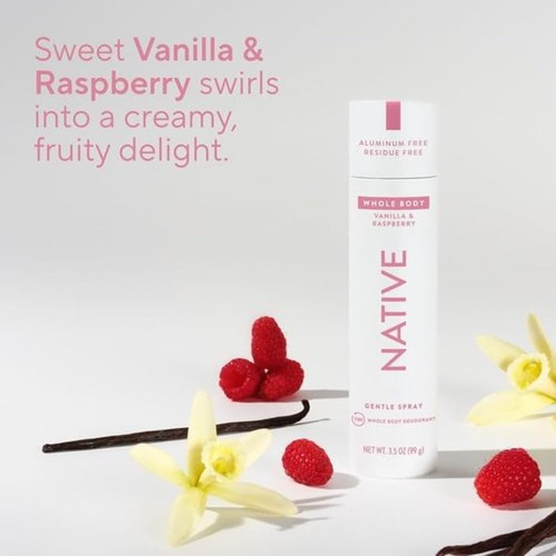 Native Whole Body Deodorant Spray - 72 Hour Aluminum-Free Formula | Vanilla & Raspberry, 3.5oz