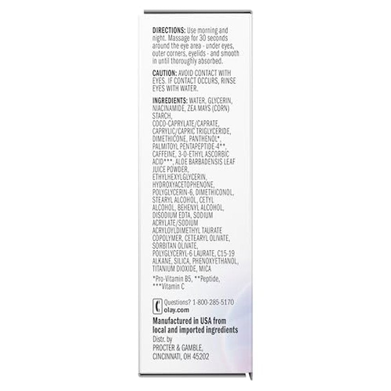 Olay Super Eye Serum - Vitamin C, Caffeine, Niacinamide, Amino Peptide, Aloe Vera - Brightens Dark Circles, Anti-Wrinkle, Anti-Aging, Brightening, Smooths Fine Lines, Firming, Hydrating, 0.45 Oz