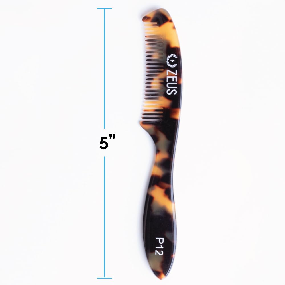 ZEUS Large Mustache Comb, Long Handle Handmade Saw Cut Mustache Comb for Men (Traditional) P11