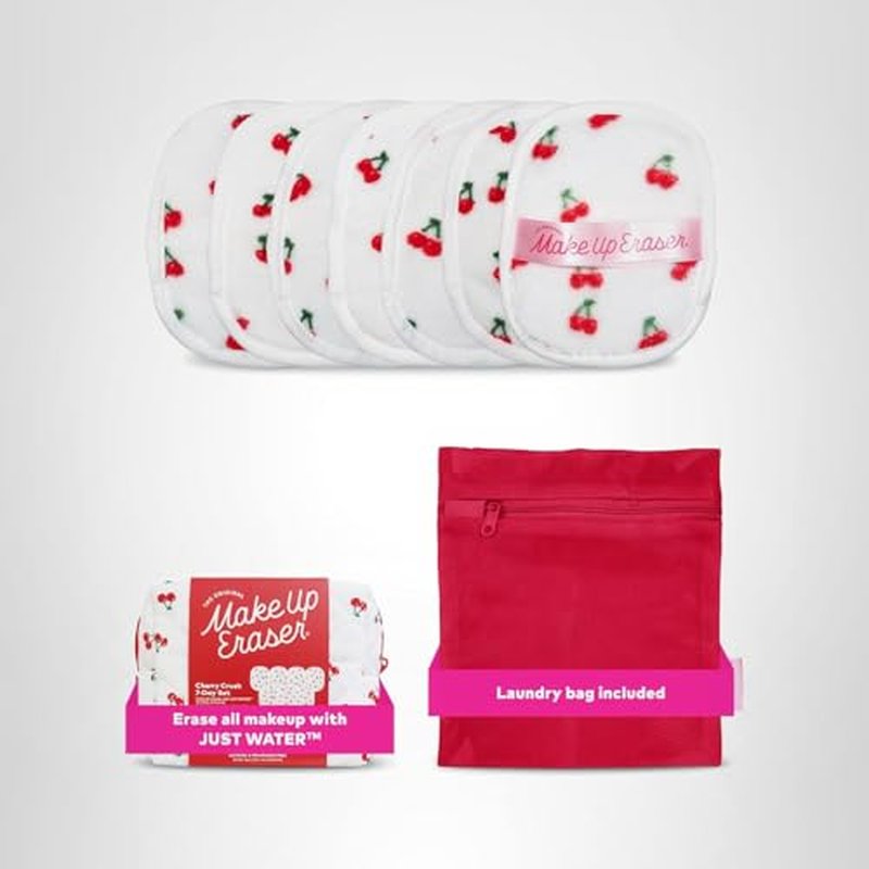 The Original MakeUp Eraser 7-Day Set, Erase All Makeup With Just Water, Including Waterproof Mascara, Eyeliner, Foundation, Lipstick, Sunscreen, and More! Cherry Crush, 7ct