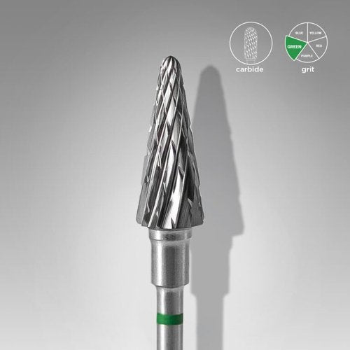 STALEKS PRO Expert Carbide Nail Drill Bit (Cone, Green, 6mm Head / 14mm WP) – Coarse Hardness for Fast Artificial Nail & Skin Material Removal in Hardware Manicure/Pedicure
