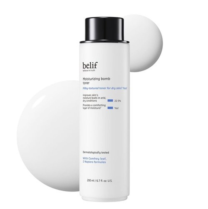 belif Niacinamide Hydrating Toner – Aqua Bomb Lightweight Cooling with Hyaluronic Acid, Soothing and Balancing Formula, Skin Barrier Repair, Korean Skincare (6.7 Fl Oz (Pack of 1), Milky Toner)
