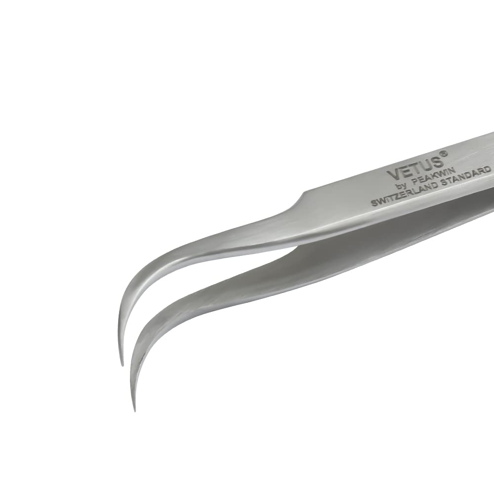 Vetus Tweezer Non-magnetic Stainless Steel Curved Slant Tip Eyelash Eyebrow Tool ST-15