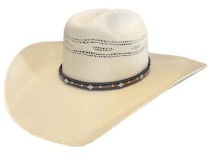 Western Hat Band with Buckle – Black and Brown Faux Leather with Silver Conchos and Stud Accents – Adjustable Cowboy Hat Accessory for Men and Women