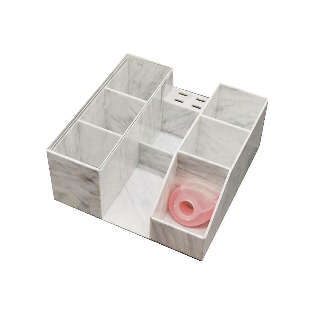 LIXIMMAZN Acrylic Large Capacity Makeup Organizer, Grafting Beauty Extension Supplies Lash Storage Display, Eyelash Storage Case Brush Tweezers Cosmetic Holder (White Marble)