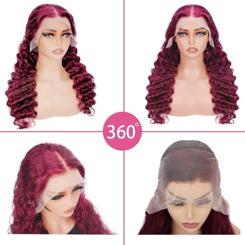 OLFORY Burgundy Wig Human Hair Wigs for Black Women13x4 Deep Wave Lace Front Wigs Pre Plucked 200% Density 99j Loose Deep Wave Wigs Red Wine Virgin Glueless Wig 30Inch