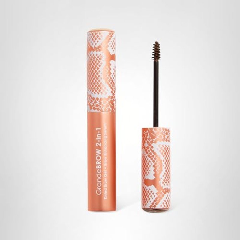 Grande Cosmetics GrandeBROW 2-in-1 Tinted Brow Gel + Brow Enhancing Serum for Thicker & Darker-Looking Eyebrows, Shape & Fill Brows, with Castor Oil & Mini Fibers - Medium, Full Size (0.12 fl oz)