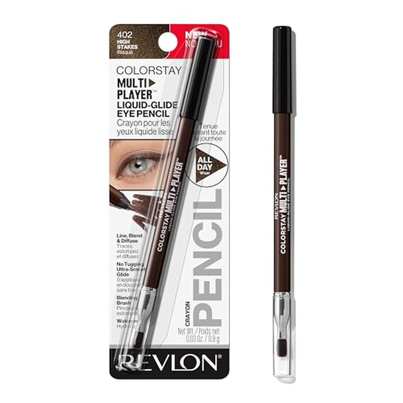 REVLON ColorStay Multiplayer Liquid-Glide Eye Pencil, Multi-Use Makeup With Blending Brush, Blends Then Sets, Creamy Texture, Waterproof, Smudge-proof, Longwearing, 402 High Stakes, 0.03 Oz