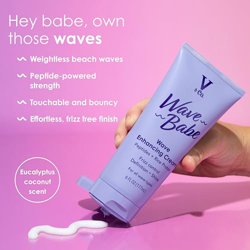 V&Co. Beauty Wave Babe Wave Enhancing Cream (2 Pack) – Wave Cream for Wavy Hair, Anti Frizz & Hydrating Hair Care with Peptides & Rice Protein, Defines Waves & Adds Lasting Softness – 6 oz