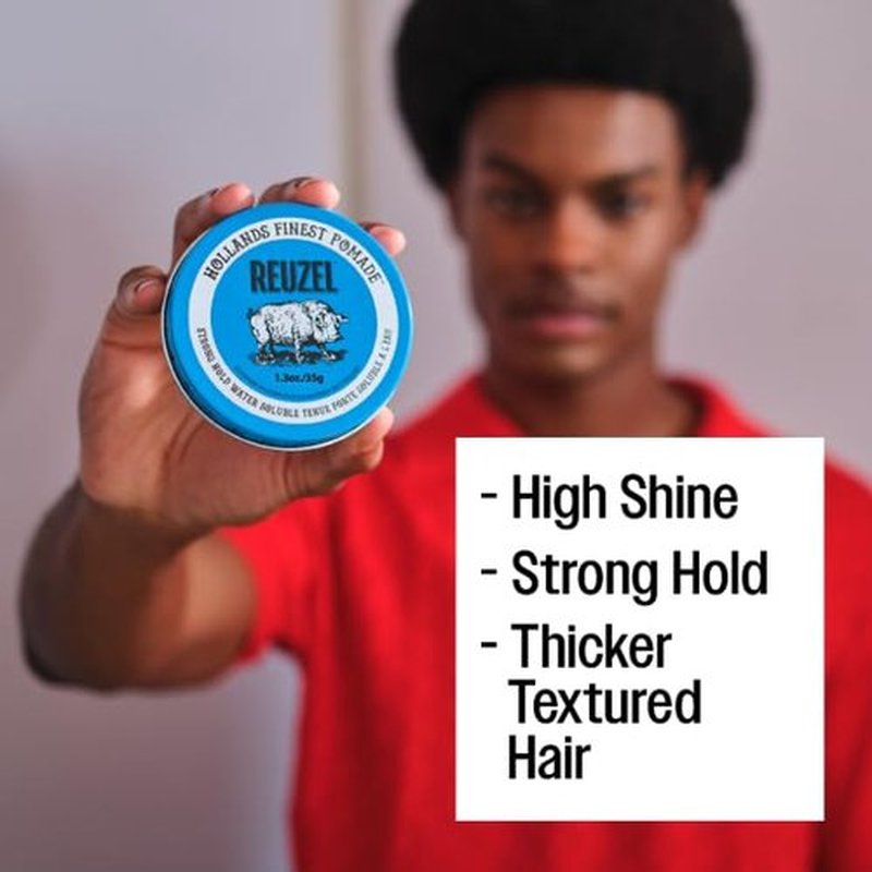 Reuzel Blue Pomade - Strong Hold Water Soluble Styling Cream | High Shine, Flake-Free, Easy Wash Out