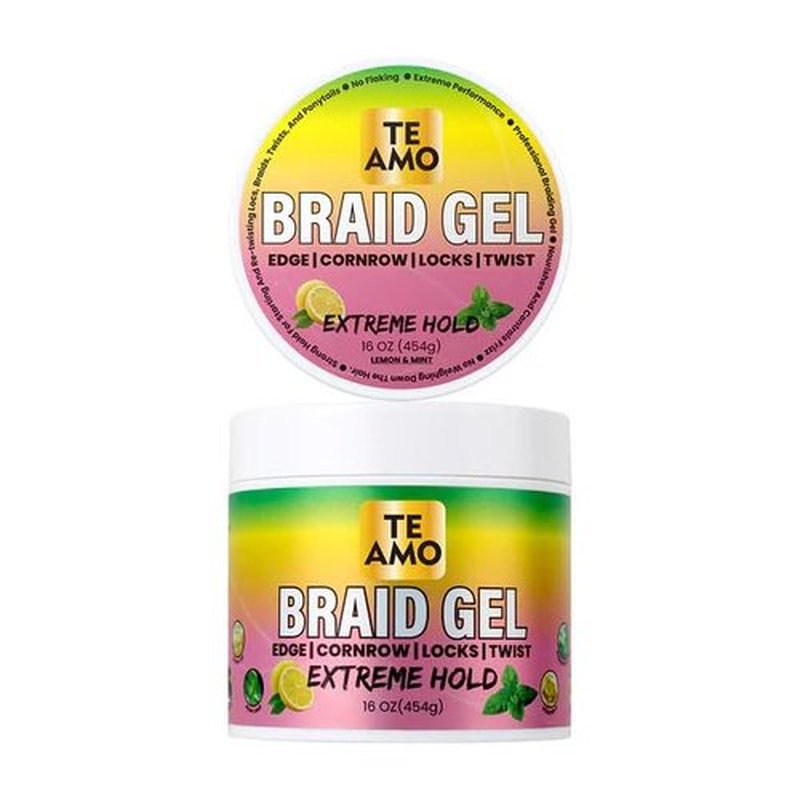 Te Amo Braiding Gel, Braid Gel | Lock N Twist | For Extreme Hold, Smooths & Tames Frizz | No Flaking Or Drying | High Shine, Long Lasting For Braids, Locks, Twists, Cornrows. (16 oz Lemon Mint)