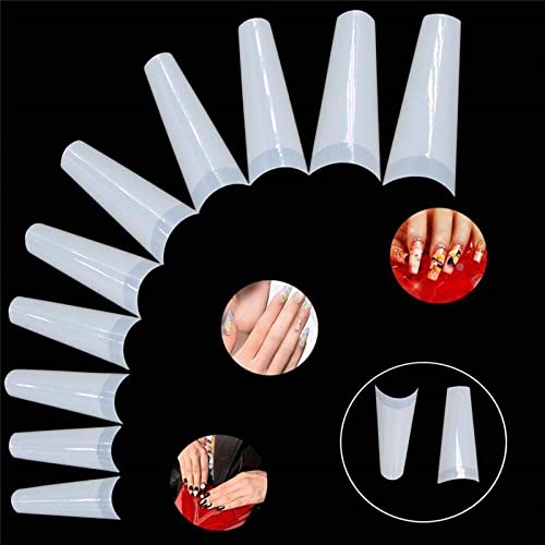 Natural Coffin Acrylic Nails- Coffin Ballerina Nail Tips Half Cover Nails Long Acrylic False Fake Nail Artificial, 10 Size 500pcs with Box(Natural)