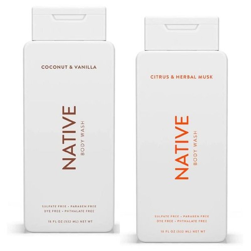 Native Body Wash Twin Pack - Coconut & Vanilla + Citrus & Herbal Musk - 18 oz Each