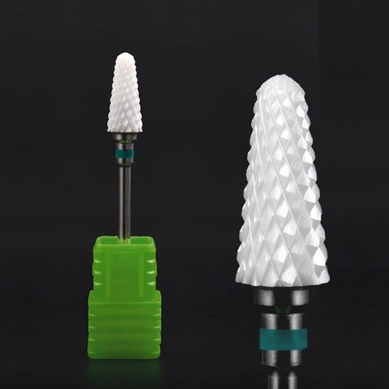 KADS 8 Pcs Ceramic Nail Drill Bits Set and 16 Holes Nail Drill Bits Holder Display Milling Cutters for Electric Manicure Drill Machine Manicure Gel Polish Remover (8 Ceramic Bits + White Holder)