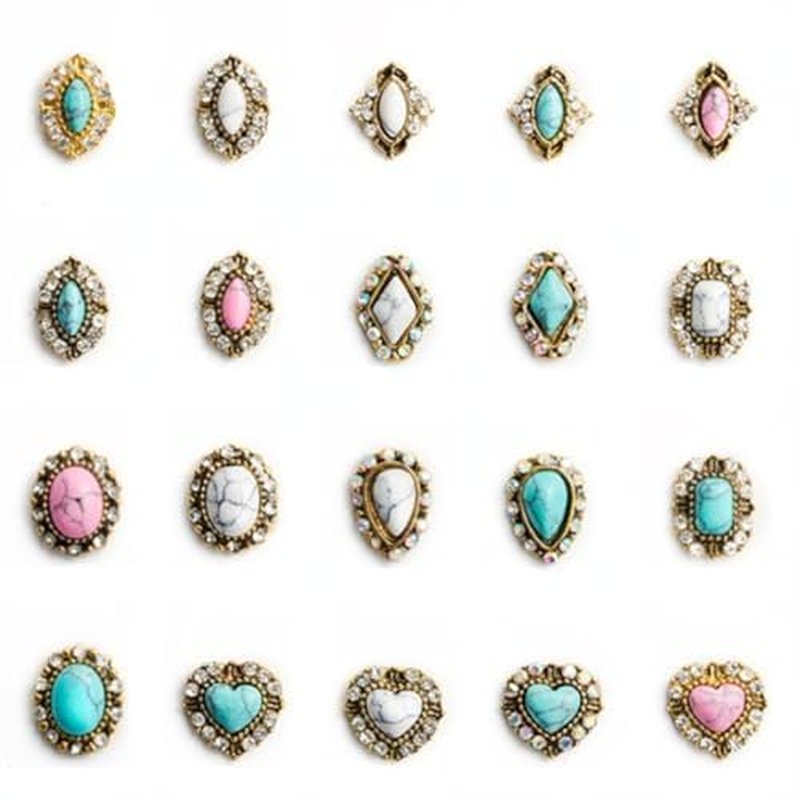 3D Turquoise Western Nail Ornament Mix Blue, White, and Pink Turquoise Charms Nail Art Gemstone Nail Art Jewelry Flower Heart Acrylic Nail Phone Case Card Women's DIY Decoration Products Home (20pcs)