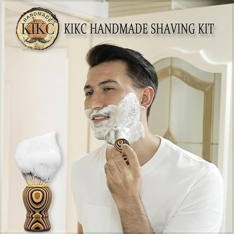 KIKC Pure Badger Shaving Brush - Handcrafted Soft Bristles with Art Annual Ring Wood Handle | Perfect Gift for Bearded Men
