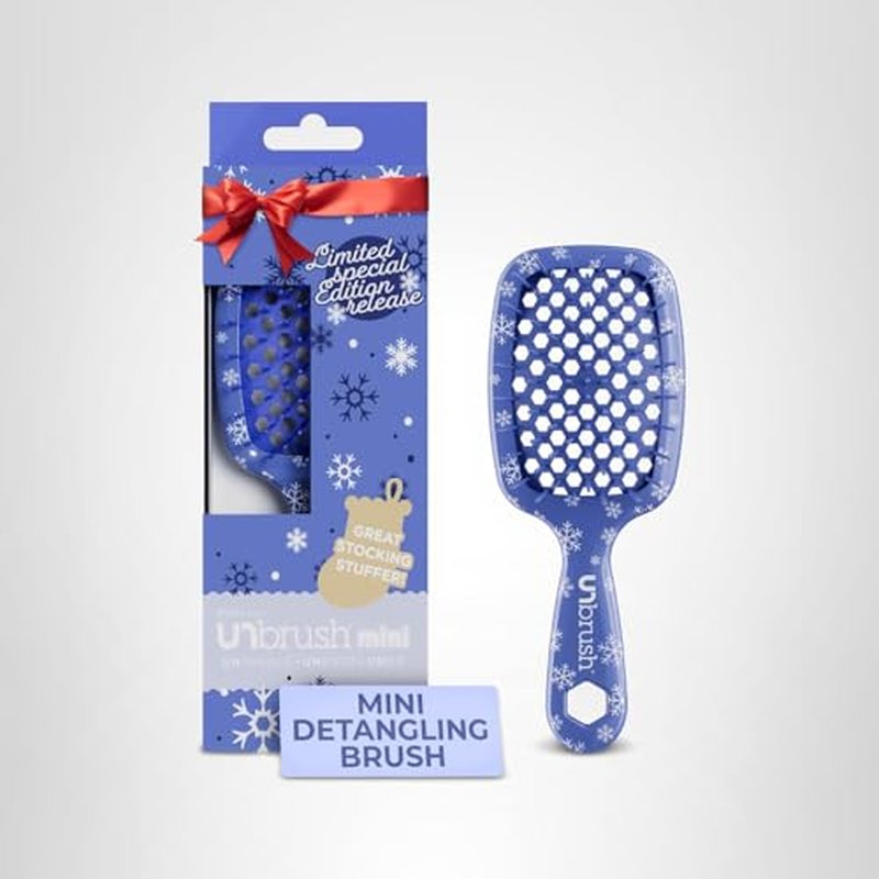 UNbrush Mini Holiday Hair Brush for Pain-Free Brushing On All Wet/Dry Hair Types — Mini UNbrush Detangling Brush with Durable Anti-Static Bristles, Lightweight & Vented — Christmas Hair Care Gifts