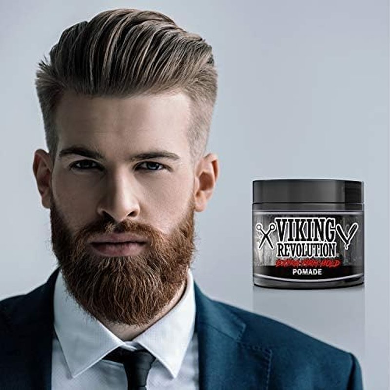 Viking Revolution Extreme Hold Pomade for Men - Extra Firm Hold & High Shine - Easy Wash Out, 4oz