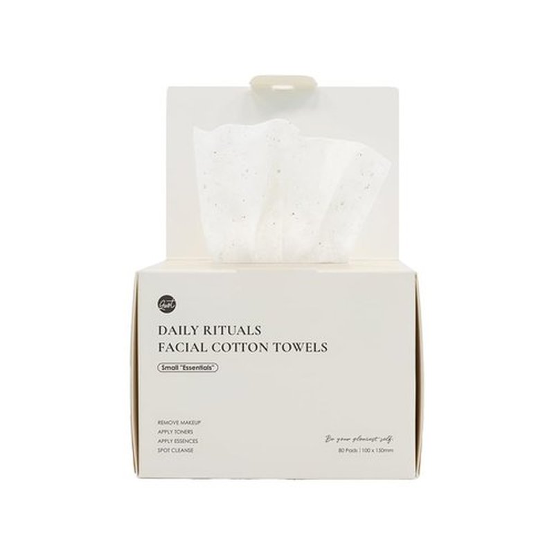 glowiest Daily Ritauls Facial Cotton Towels - Daily Essentials, Biobased Face Towel, Disposable Face Towelette, Makeup Remover Dry Wipes, 1 Pack, 80 Ct (Small)