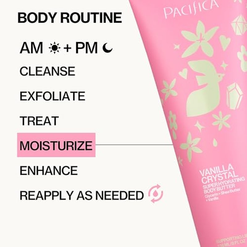 Pacifica Vanilla Crystal Body Butter Lotion – Super Hydrating Moisturizer for Dry Skin, Rich Shea Butter & Vitamin E Formula, Vegan, Cruelty-Free, Clean Beauty, Vanilla Scent, 6 oz