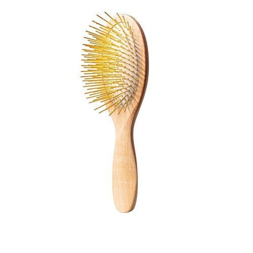 Snow Fox Skincare Gua Sha Hair Brush - Wooden Edition | Scalp Massage Tool with Gold-Plated Bristles for Healthy Hair