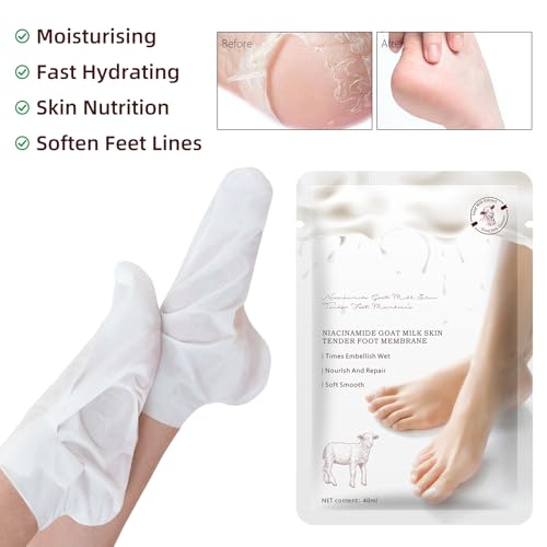 GUOYAOLIFU Hydrating Hand Foot Masks Set for Women Men,5 Pack Socks Mask for Dry Cracked Feet（Milk）
