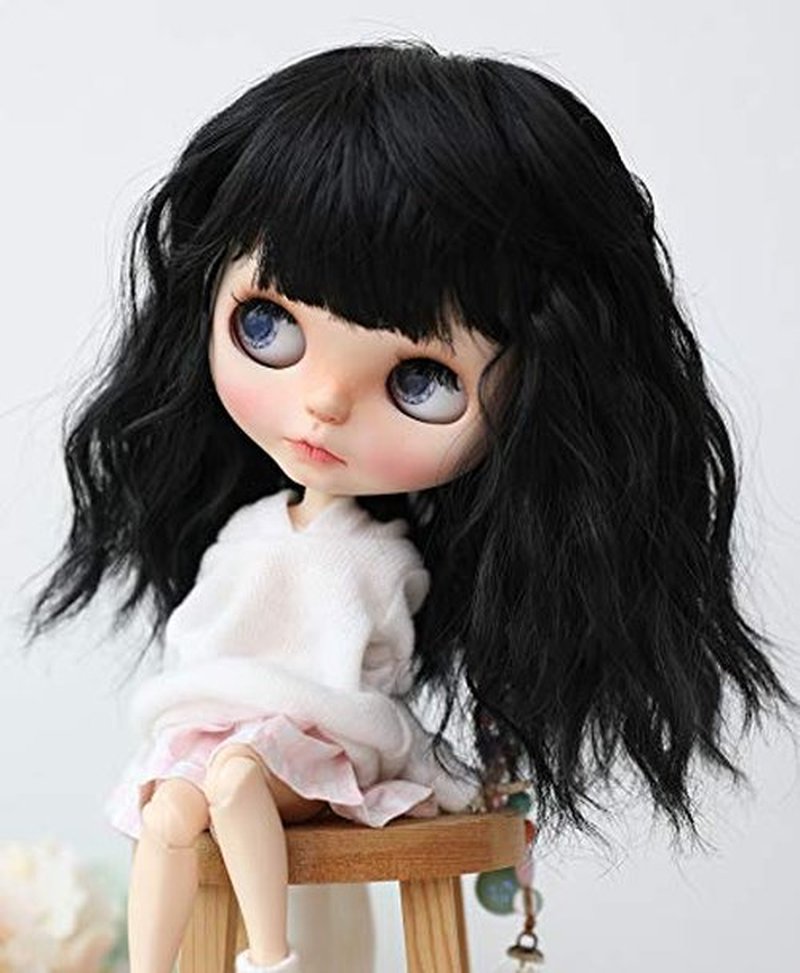 Linfairy Wigs Only 9-10 inch Doll Wig Long Hair for 24-27cm Head (Black)