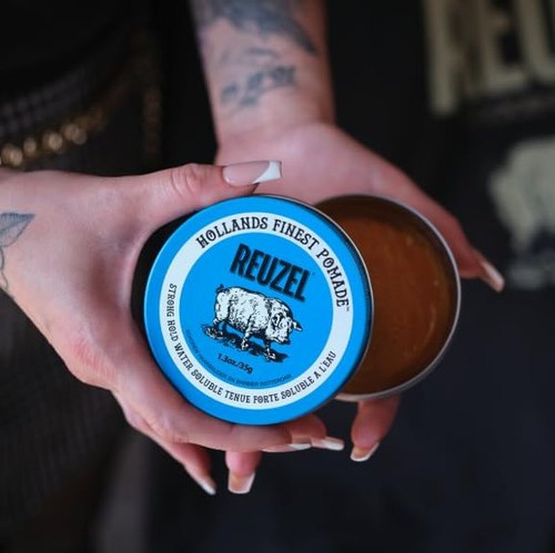 Reuzel Blue Pomade - Strong Hold Water Soluble Styling Cream | High Shine, Flake-Free, Easy Wash Out