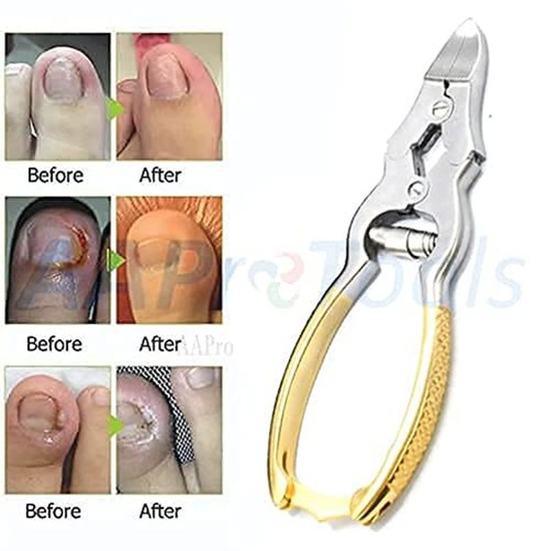 AAProTools Mycotic Toe Nail Nipper Cutters Clippers Gold- Double Action Heavy Duty Spring Barrel Podiatry Professional Pedicuretool for Thick Nails, Ingrown Toenails, Seniors
