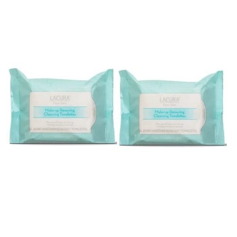 Lacura Face Care Make-Up Removing Cleansing Towelettes 7.4 x7.2in 18.8 x 18.3cm 25ct (Two Bags)