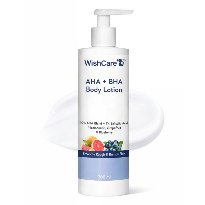 WishCare 10% AHA + 1% BHA Body Lotion for Men & Women - Body lotion for dry skin - Detans, Smooths Rough & Bumpy Skin 200ml