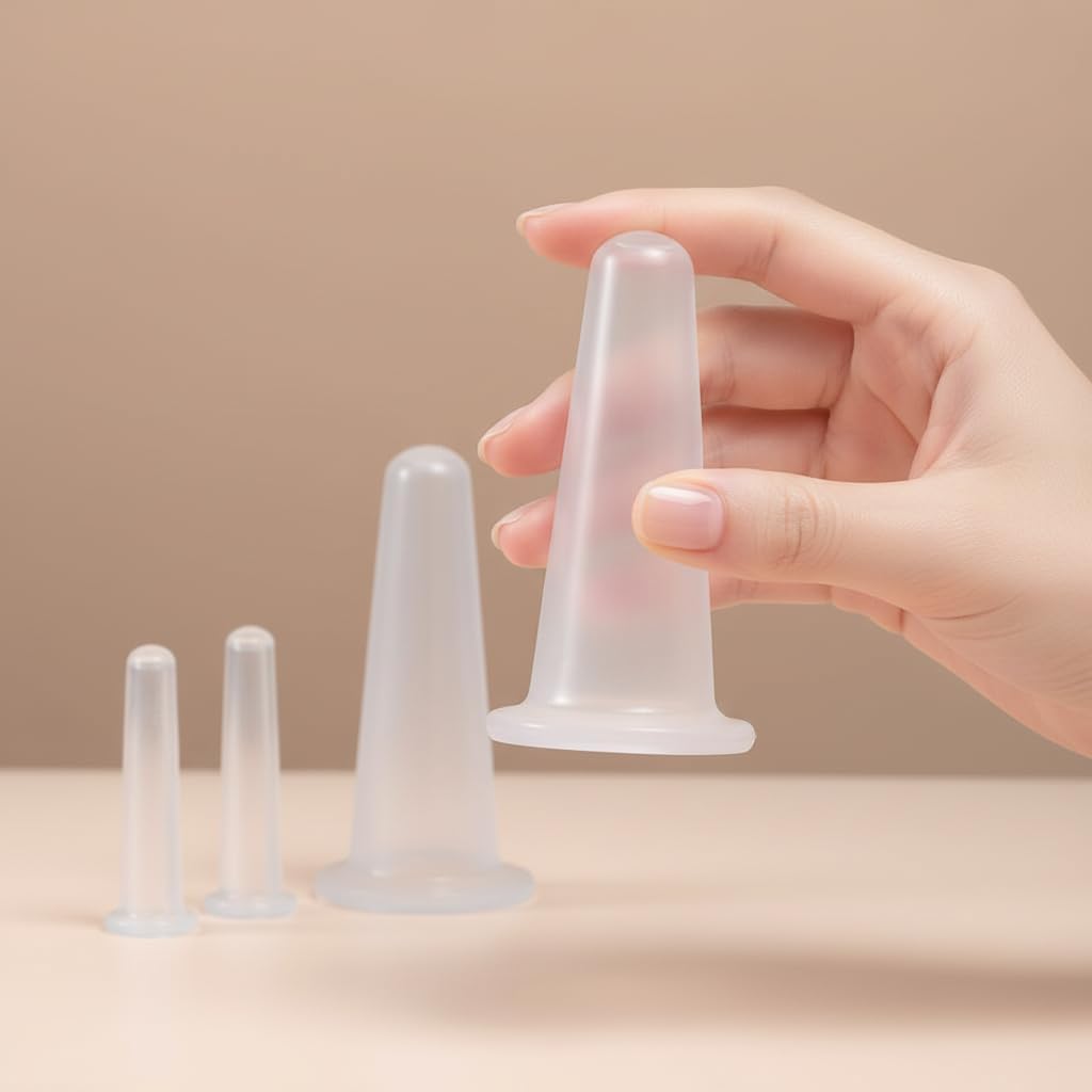 BWESOO 4Pcs Transparent Massage Cupping Set Silicone Mini Facial Cups Face Massager Helper Skin Care Neck Back Eyes Massaging Cup Safe to Use, Don't Worry About Burns Health Care Products