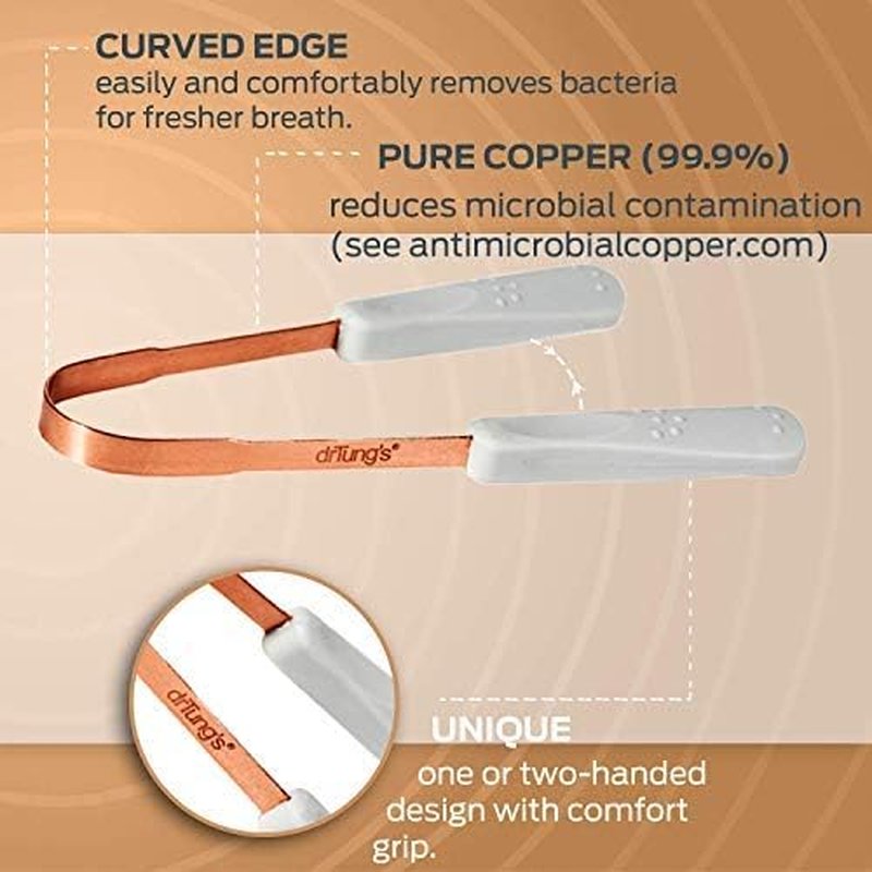 DrTung’s Copper Tongue Scraper - Effective Breath Freshener for Adults & Kids | Comfortable Grip & Travel Case