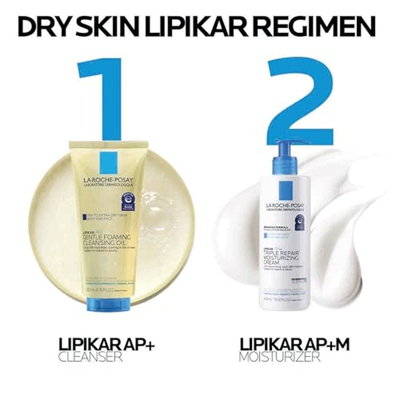 La Roche-Posay Lipikar AP+ Gentle Foaming Cleansing Oil, Gentle Oil Cleanser for Face and Body Formulated with Niacinamide, Long-Lasting 24-hour Hydration, Fragrance-Free & Soap Free, 200ml