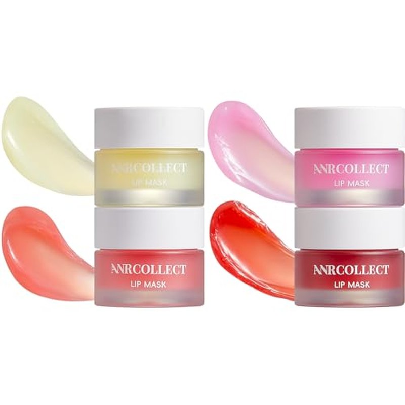 ANRCOLLECT Lip Mask Overnight Set, 4Pcs Lip Care Hydration Treatment Exfoliator Mask Kit, Revives & Nourishes Gift Set for All Day Moisturizing with Collagen & Shea Butter, Valentines Day Gifts