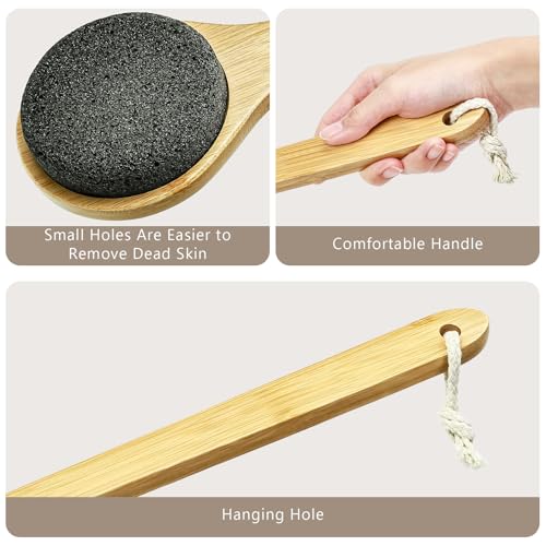 Beomeen Pumice Stone for Feet with Long Handle 15.7", Hard Skin Callus Remover, Scrubber and Exfoliator for Dead Dry Skin, Softer & Smoother Feet, Pedicure Tool Grey