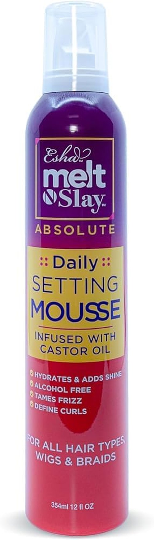 Esha Melt N Slay Daily Setting Hair Mousse - Tame Frizz Flyaways - Style - Long Lasting Hold - Moisturize (12 Fl oz)