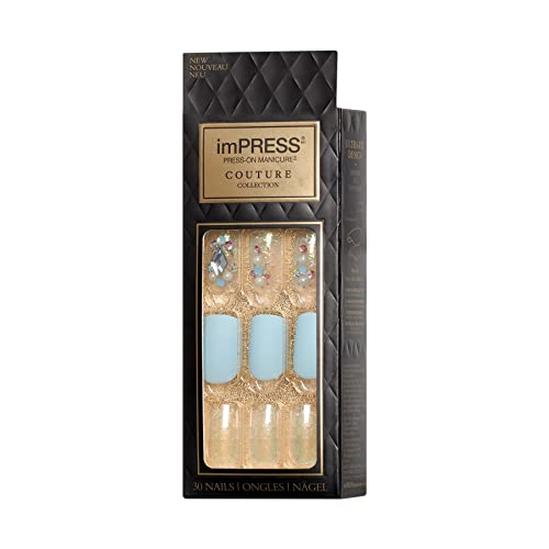 KISS imPRESS Couture Collection Press-On Manicure, Elegant, with Jewelled Accents, Includes 30 Fake Nails, Prep Pad, Mini File, and Cuticle Stick