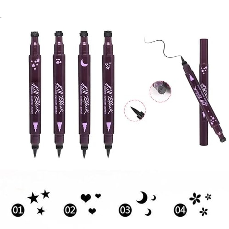 Inspired Capital L 4 PC Double-Ended Eyeliner Stamp Heart/Flower/Moon/Star Shape Cosmetic Seal Stamp Waterproof Long Lasting Eyeliner Pencil Makeup Tool