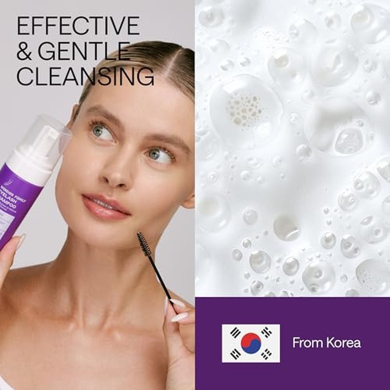 Lash Shampoo Kit with Eyelash Spoolie & Eyelash Shampoo Included - Lash Cleaning Kit for Salon, Home - No Parabens, No Sulfates - Eye Wash Kit with a Brush