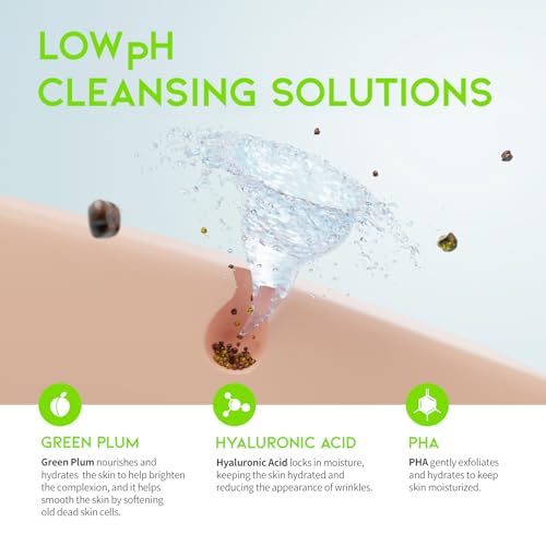 #OOTD Hydrating Facial Cleanser, Gentle Soothing Korean Cleanser Face Wash for Acne-prone Sensitive Skin. Green Plum Low pH Cleansing Gel 200ml 6.76 Fl. Oz.