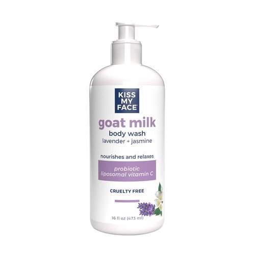 Kiss My Face Goat Milk Body Wash - Nourishing Lavender & Jasmine Formula - 16 Ounce Bottle