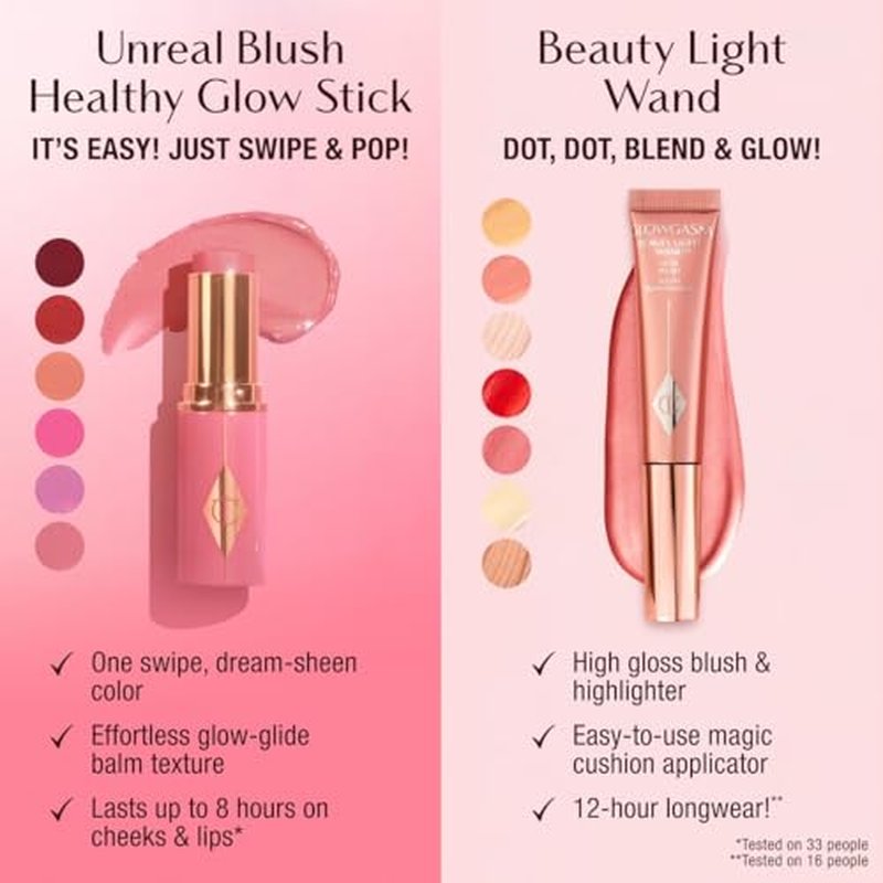 Charlotte Tilbury Unreal Healthy Glow Blush Stick - Buildable Cream Makeup with a Skincare-Infused Formula - Easy to Use, Blendable & Leaves Skin with a Luminous Sheen - Rosy Glow