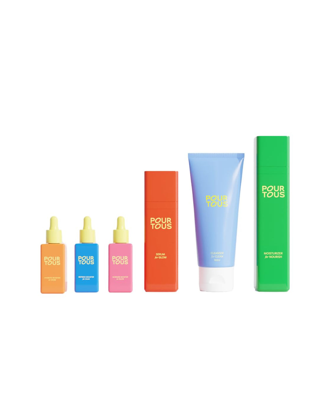 POUR TOUS Complete Facial Routine Set (6 pc) | Face Cleanser, Moisturizer, Serum + 3 Boosters w/Niacinamide & Hyaluronic Acid | Safe Plant-Based Skincare For Tweens Teen & Young Adult Skin